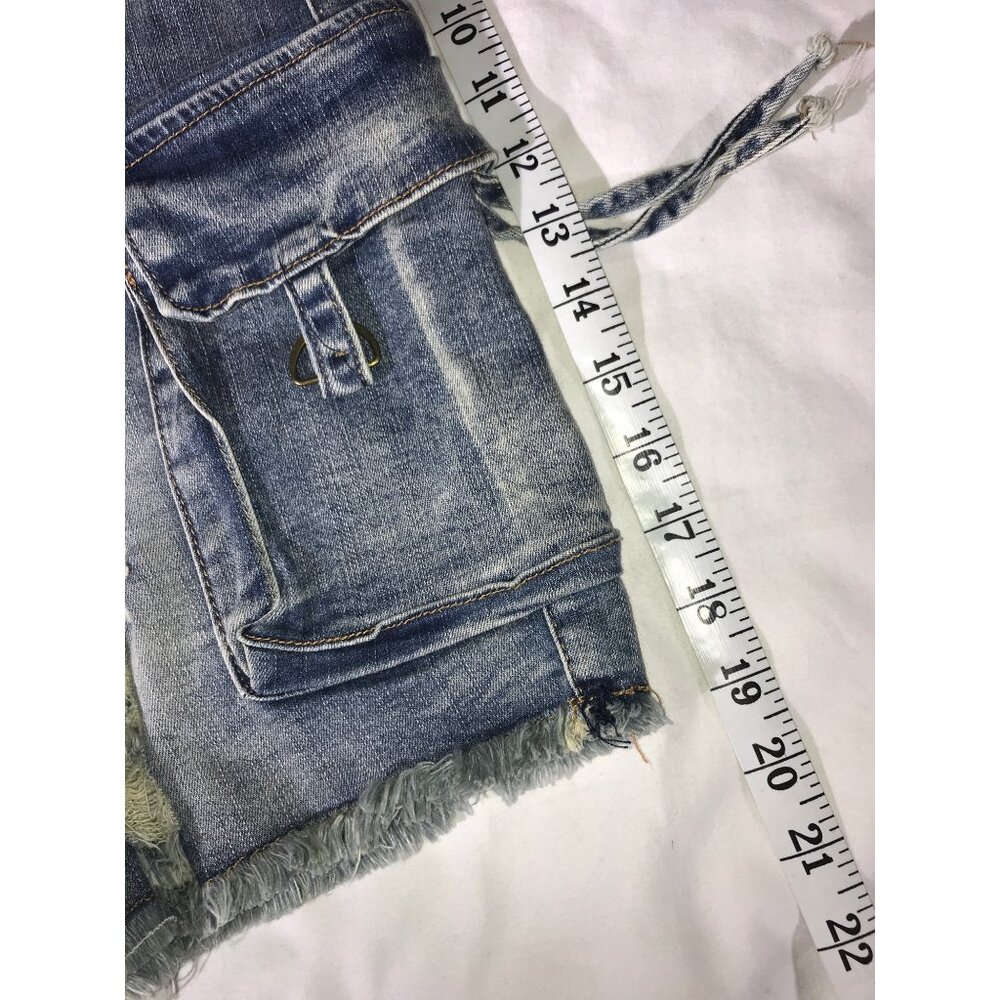 Cast Mens Distressed Denim Cargo Shorts Frayed Hem & Pockets - Picture 9 of 9